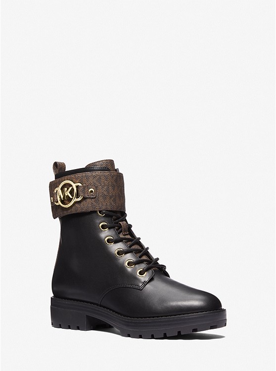 MICHAEL KORS Rory Faux Leather and Logo Combat Boot