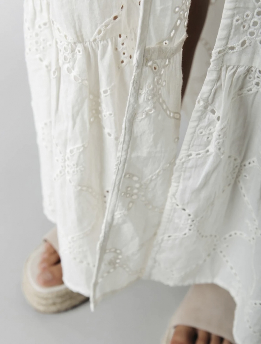 COLOURFUL REBEL SANDY BRODERIE ANGLAISE MAXI KIMONO DRESS WHITE