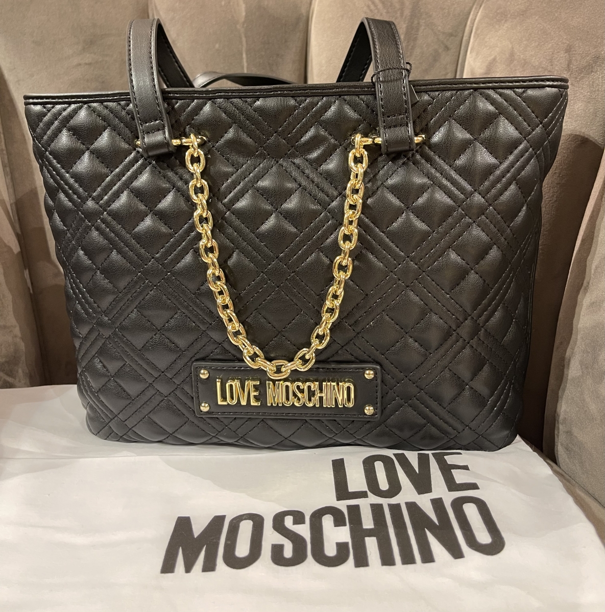 Love Moschino Handtas zwart volledige print elegant Tassen Handtassen 