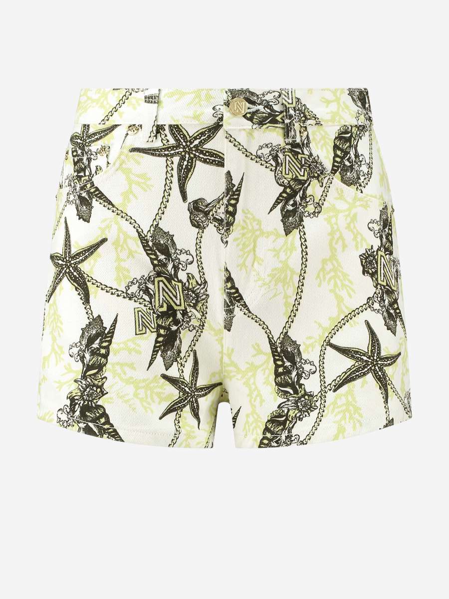 NIKKIE CHELSEA PRINTED SHORTS STAR WHITE/LIME YELLOW