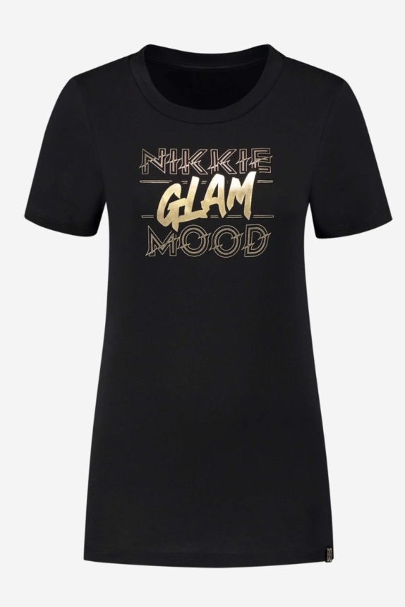 Nikkie Glam Mood T-shirt Black/gold party Time