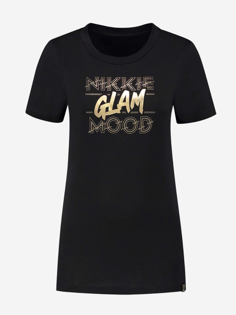 Nikkie Glam Mood T-shirt Black/gold party Time