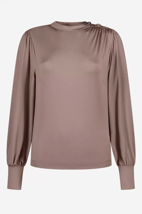 NIKKIE BUTTON STRETCH TOP DEEP TAUPE