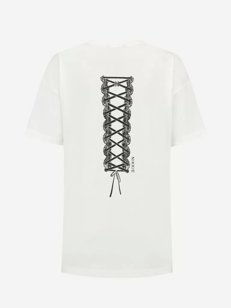 NIKKIE Lace Up T-shirt Star White