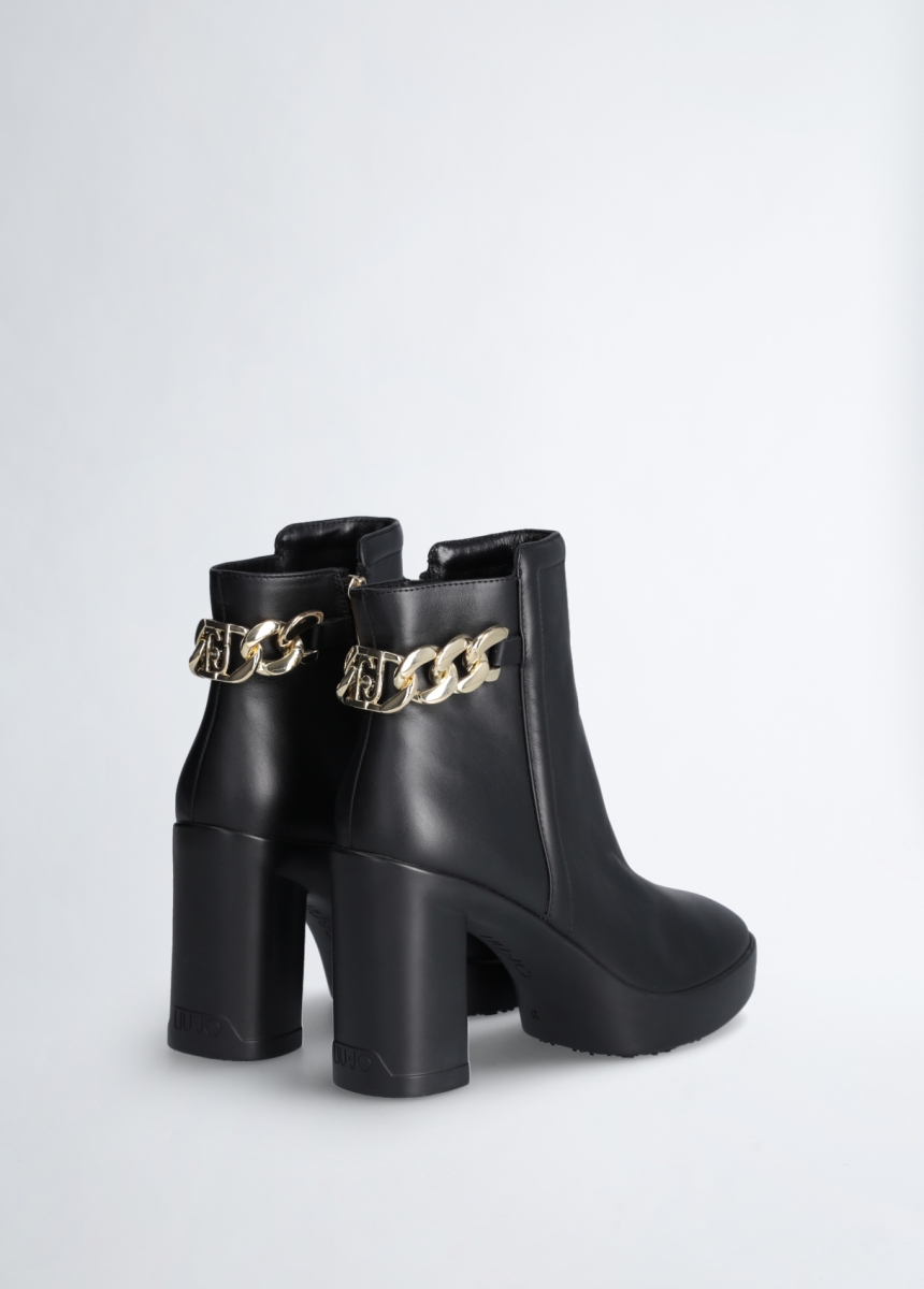 LIU JO Leather ankle boots with logo chain