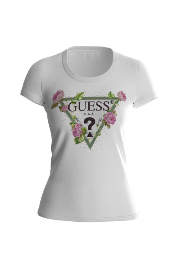 GUESS FLORAL TRIANGLE T-SHIRT WIT