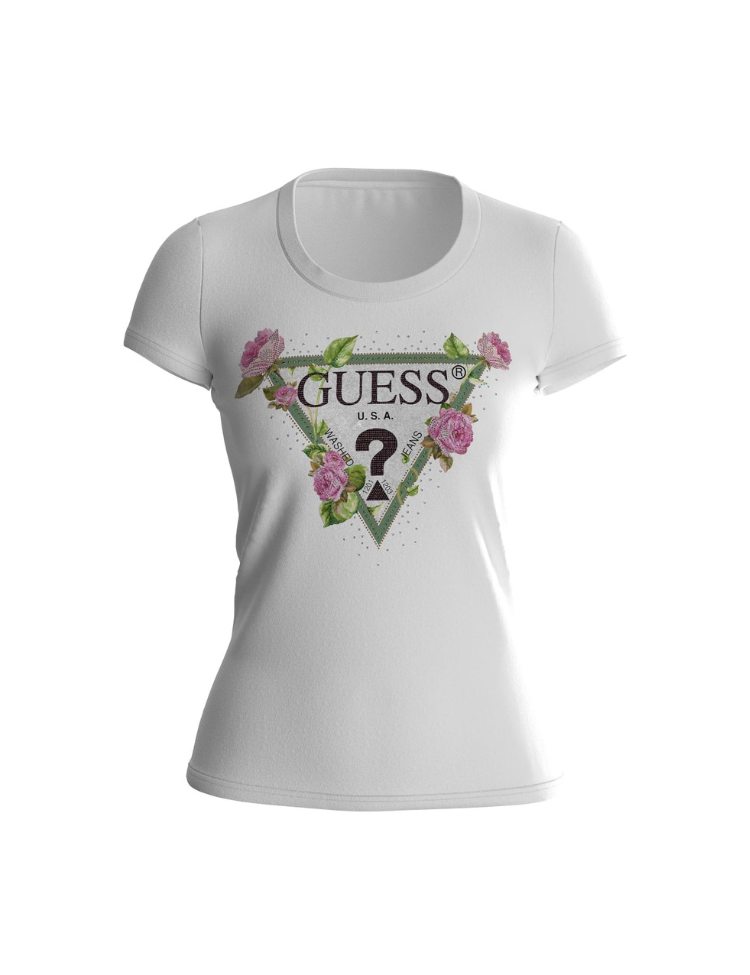 GUESS FLORAL TRIANGLE T-SHIRT WIT